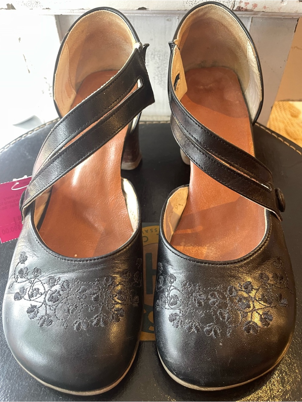 John Fluevog “Operetta Viardot” swoop strap heels